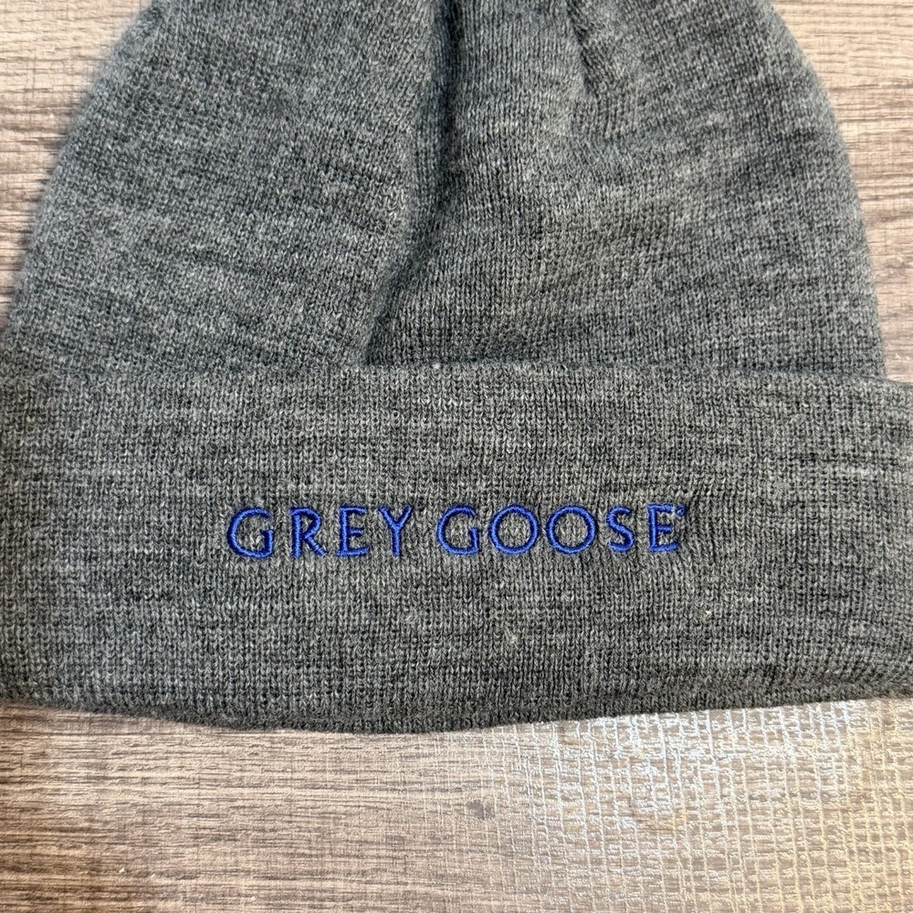 Grey Goose Beanie Puff Ball Hat Toboggan French Vodka Gray Embroidered Augusta - Picture 2 of 4
